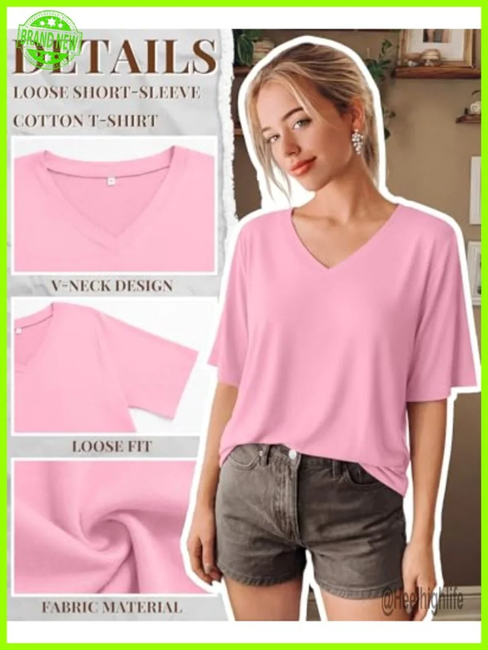 Women's Oversized Cotton V-Neck Short Sleeve T-Shirts 4 Pack